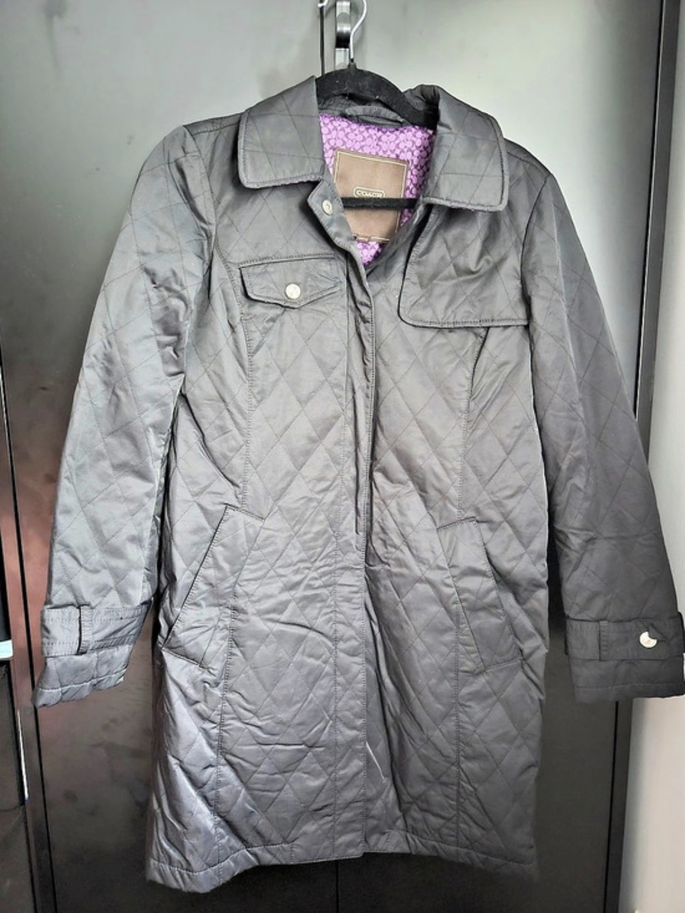 Coach Quilted Coat in Gray Size Small